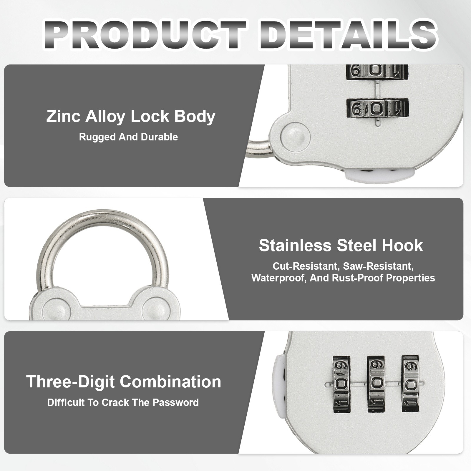 Combination Padlock (Small, Silver)(2 Pcs),Cat Shackle Code Locks