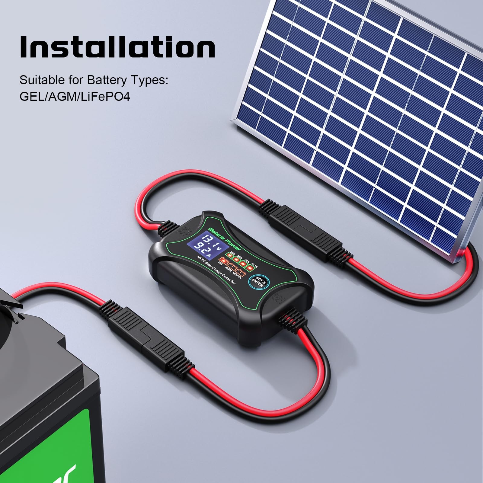 10A 12V MPPT Solar Charge Controller, Portable Battery Power Intelligent