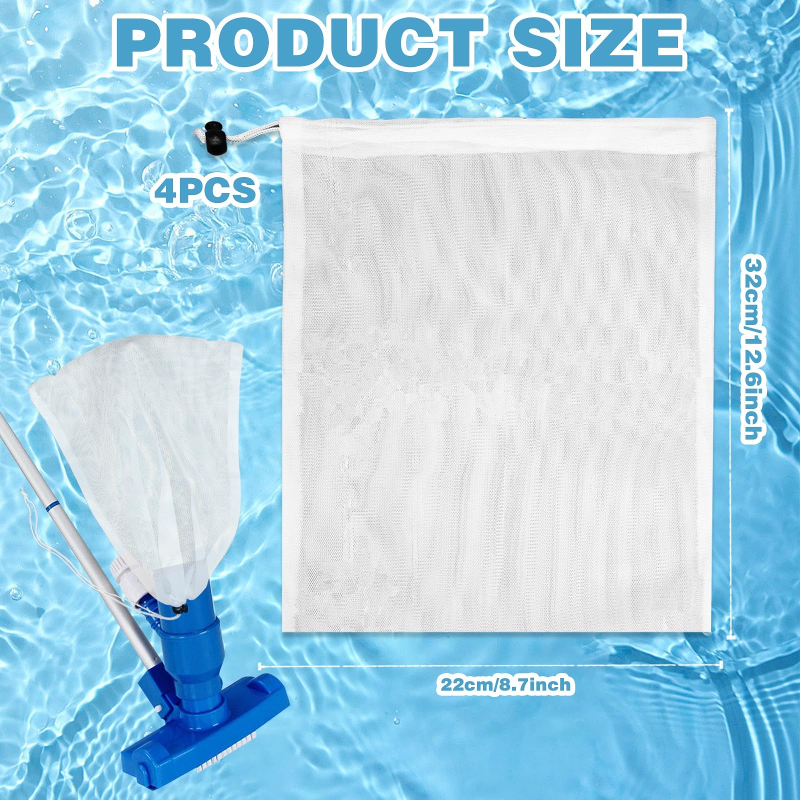 4Pcs Pool Vacuum Replacement Mesh Bag, Leaf Net Bag Fine White
