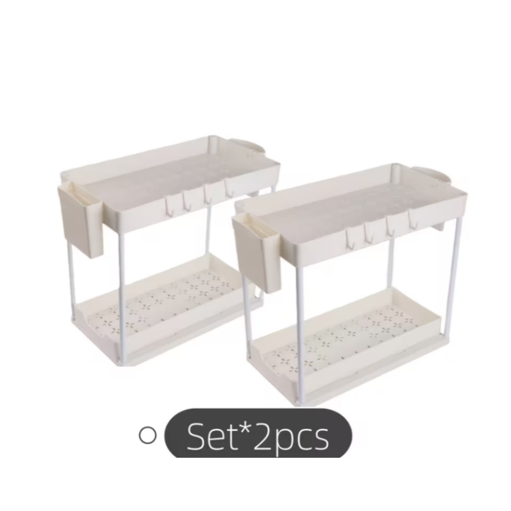 2Pcs White 2-Tier Pull Out Storage Shelf Kitchen Bathroom Counter Organizer