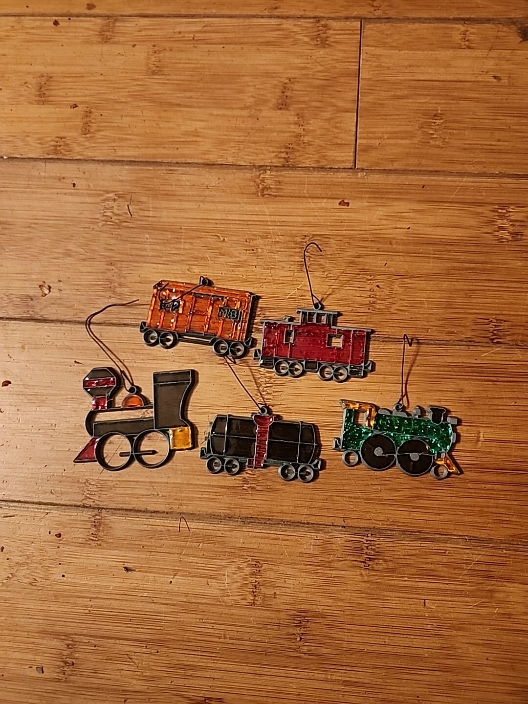 Vintage Lot 5 Suncatchers LOCOMOTIVE TRAIN Ornaments Stained Glass Acrylic Metal