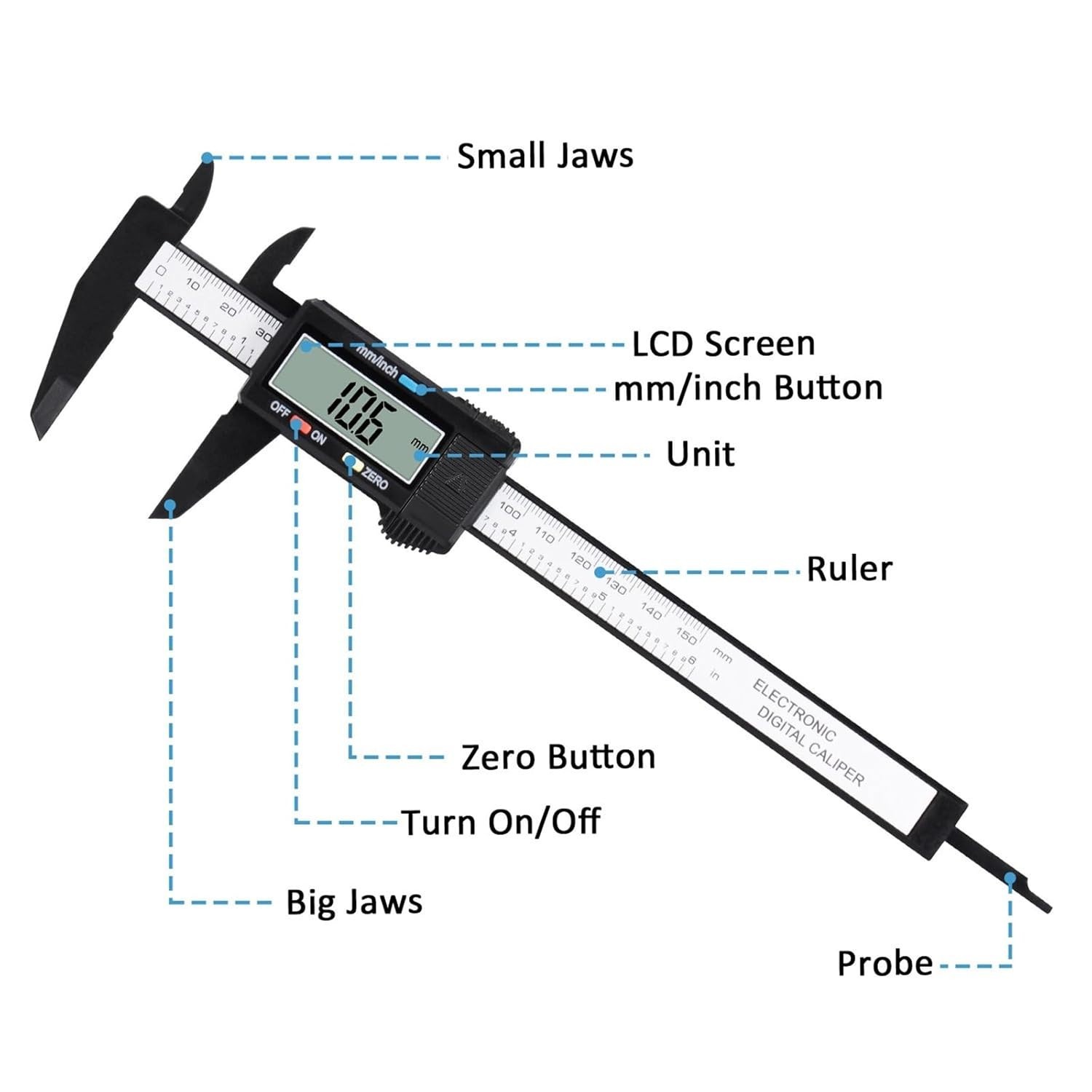 Smart 0-6" Digital Caliper with Auto Off & Zero Function - High Accuracy