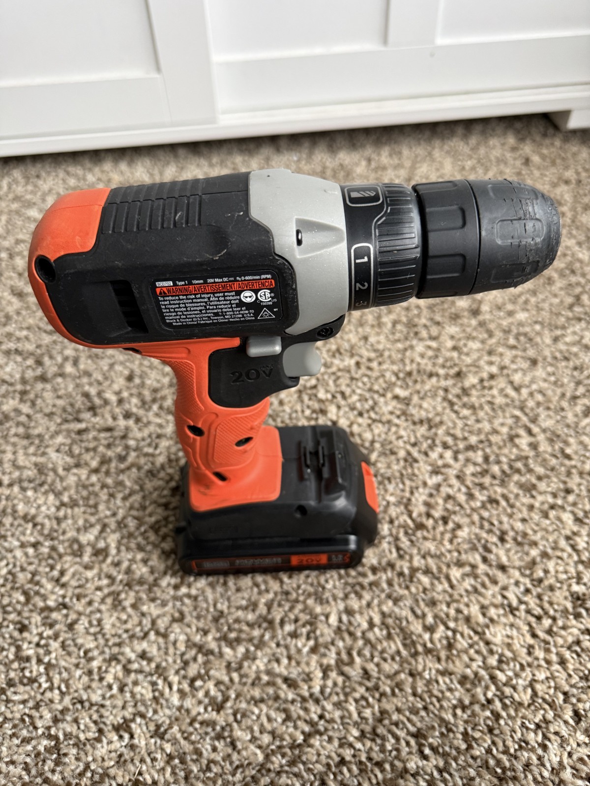 BLACK+DECKER BCD702 20V MAX Cordless Drill/Driver With Battery Untested