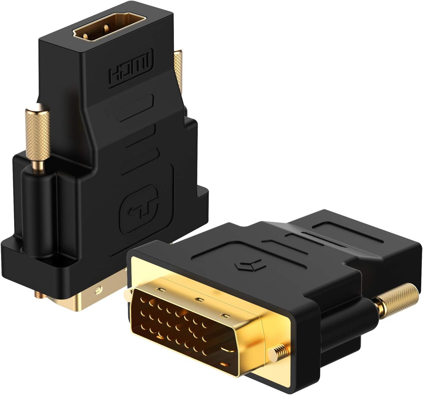 DVI to HDMI Adapter, 2-Pack Gold-Plated 1080P Male to Female Converter (Black)