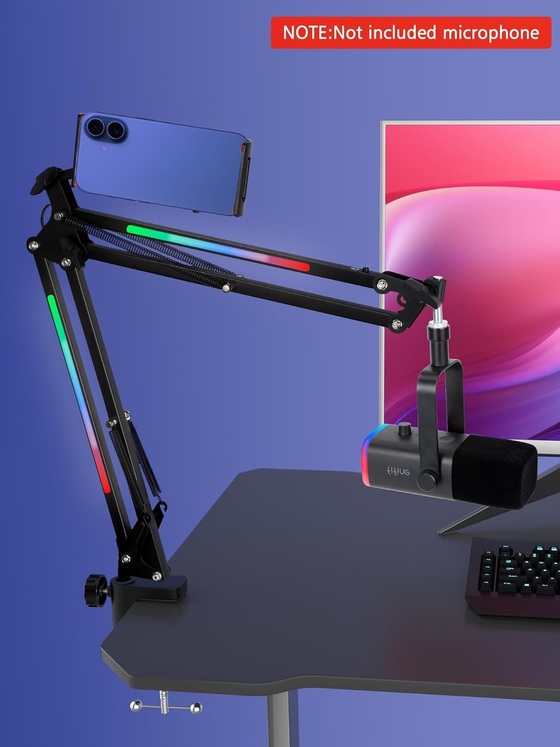 RGB Boom Arm - Mic Arm With RGB Light, Adjustable 11 Light Modes, Microphone ...