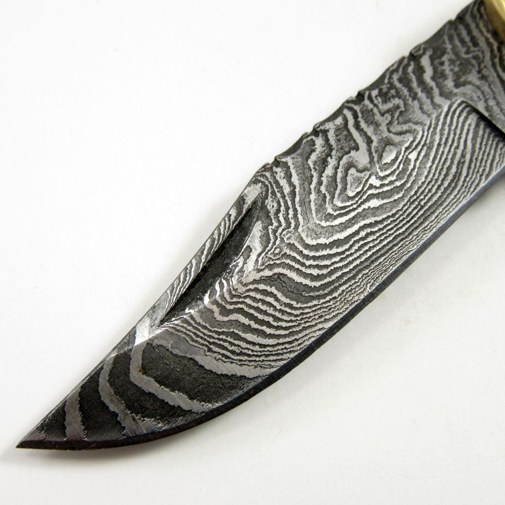 FOLDING POCKET KNIFE | Damascus Steel Blade Filework Spine Bone Handle Lockback
