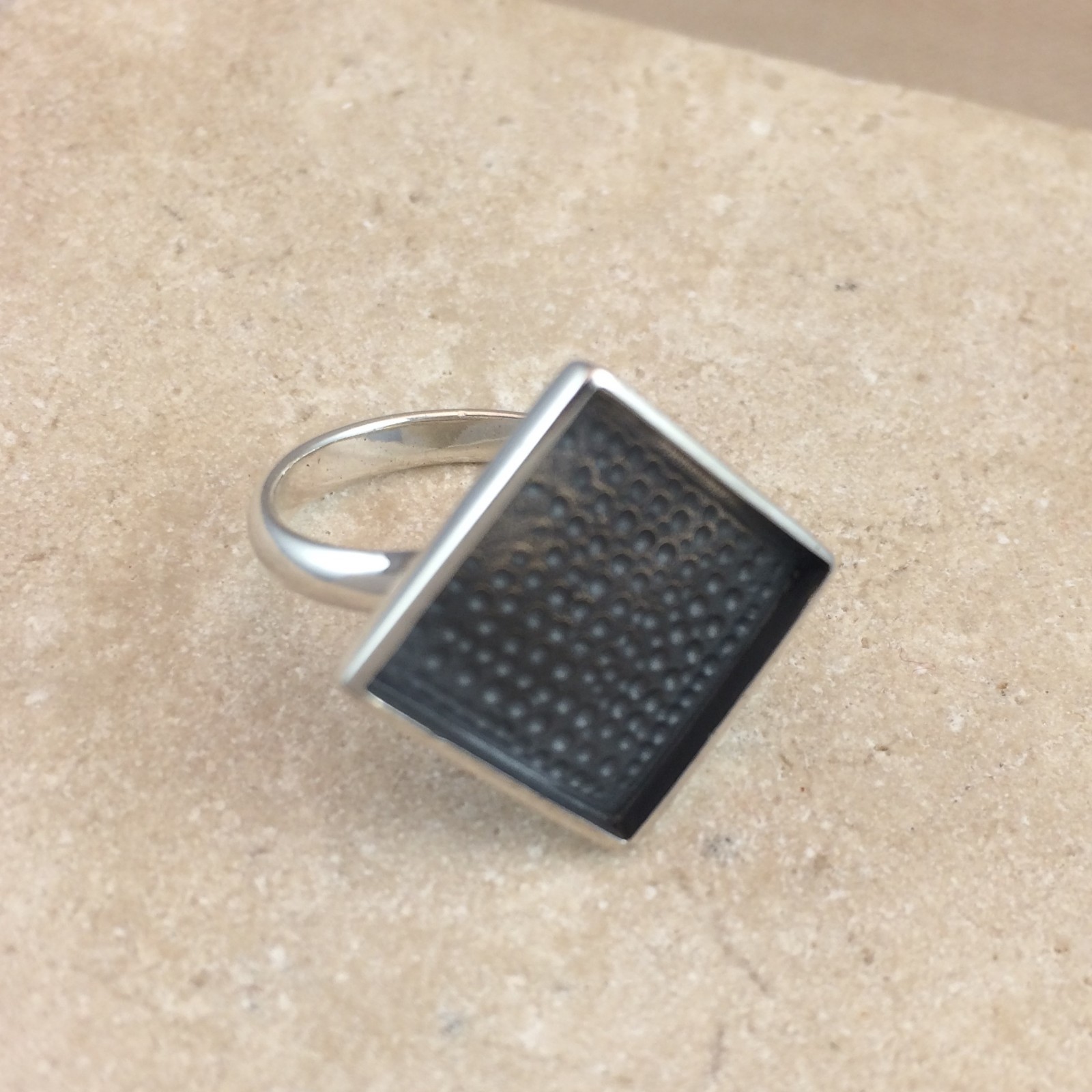 Sterling Silver Ring Blank 15mm Diamond Bezel Cab Setting Adjustable 925 Finding