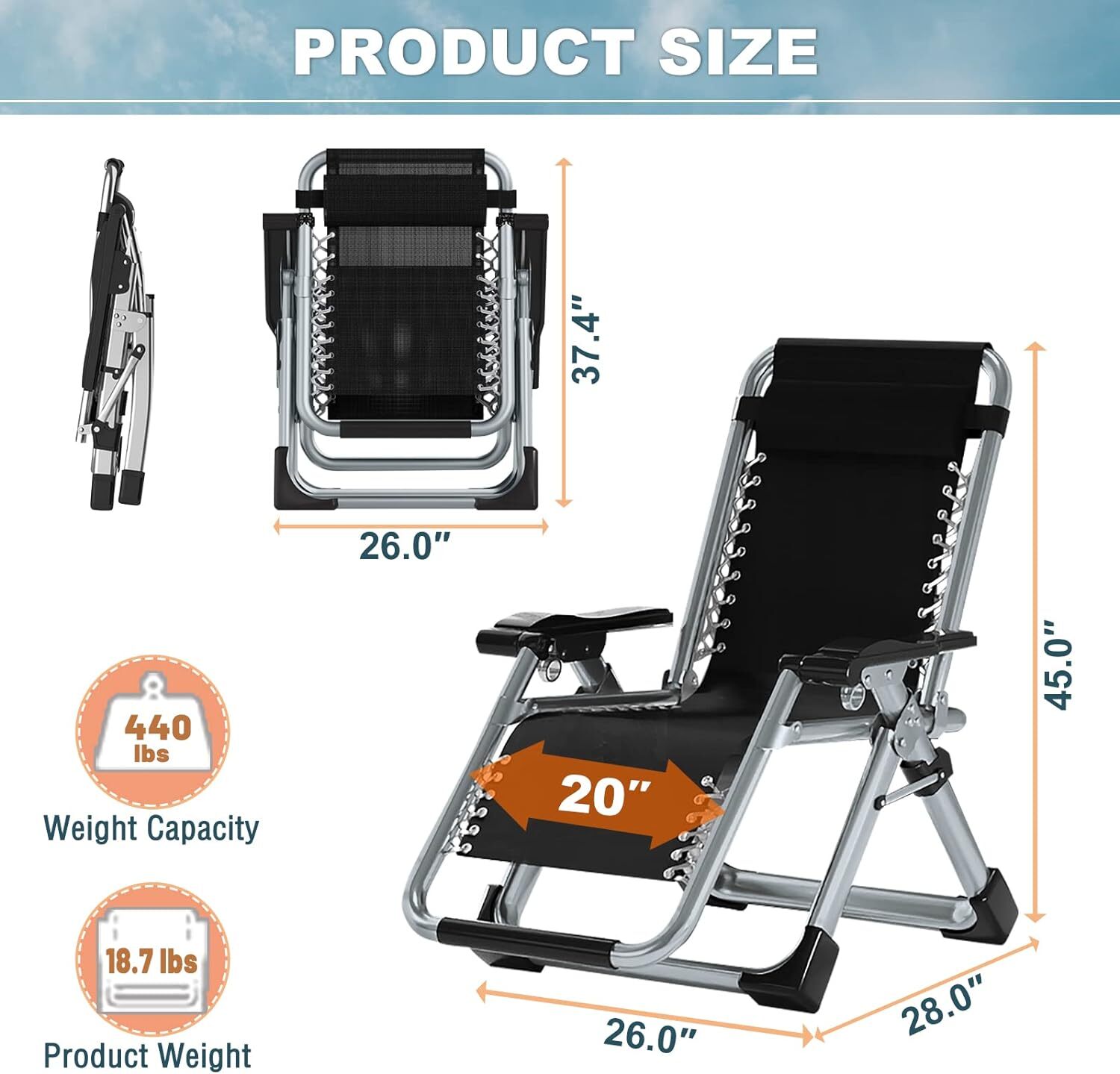 NAIZEA Outdoor Padded Lawn Recliner Zero Gravity Chair Folding Chaise Chairs&Mat