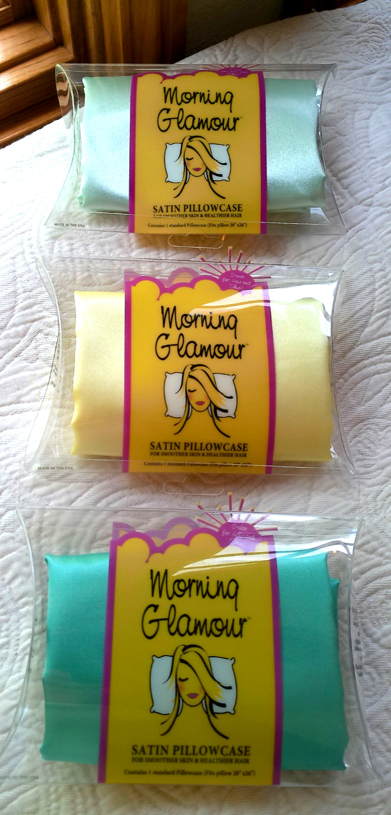 MORNING GLAMOUR SATIN PILLOWCASES X3 FITS 20" X 26" SUNSHINE LIGHT AQUA DARK AQU