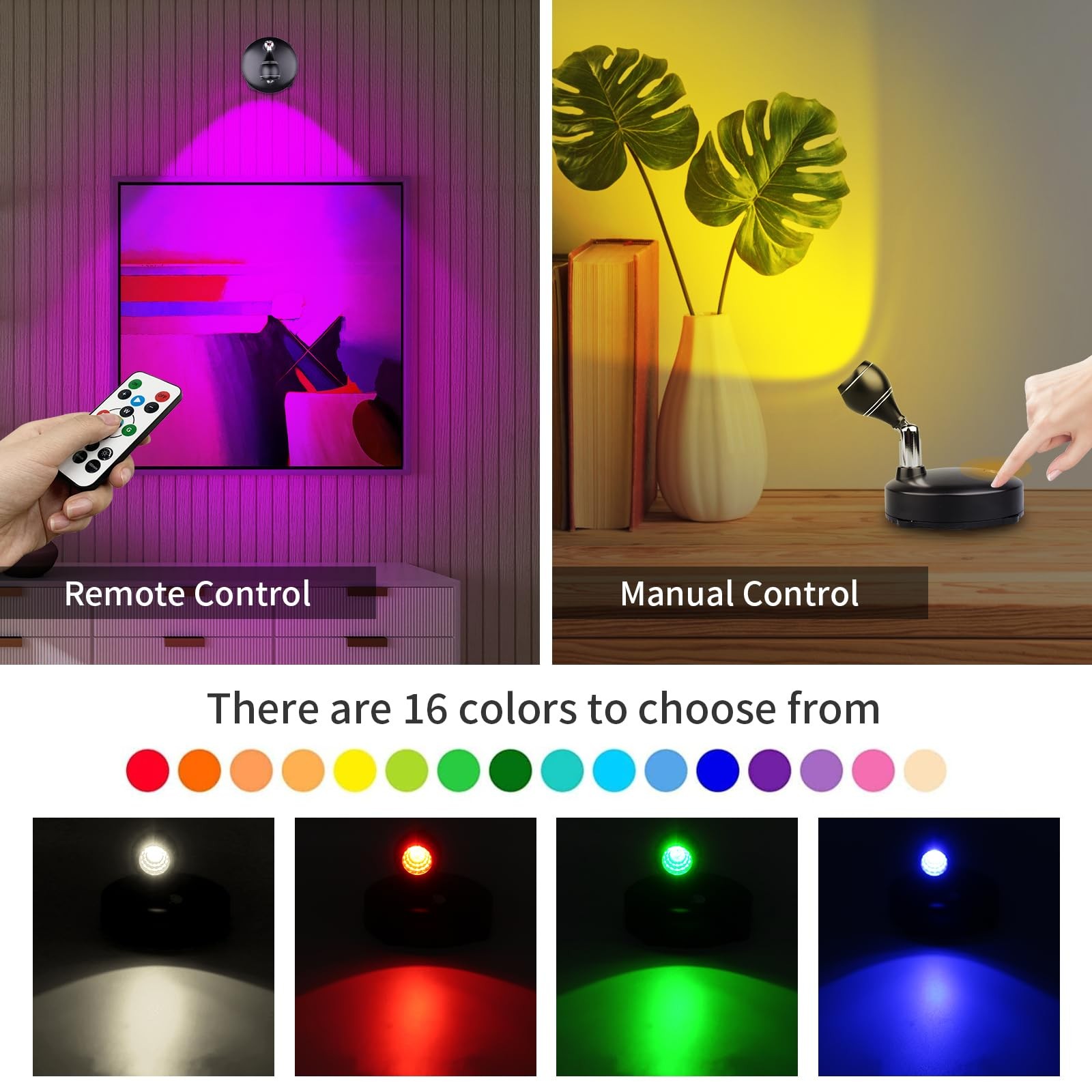 2 Pack Wireless LED Spotlight Grow Light Battery Operated Picture Light