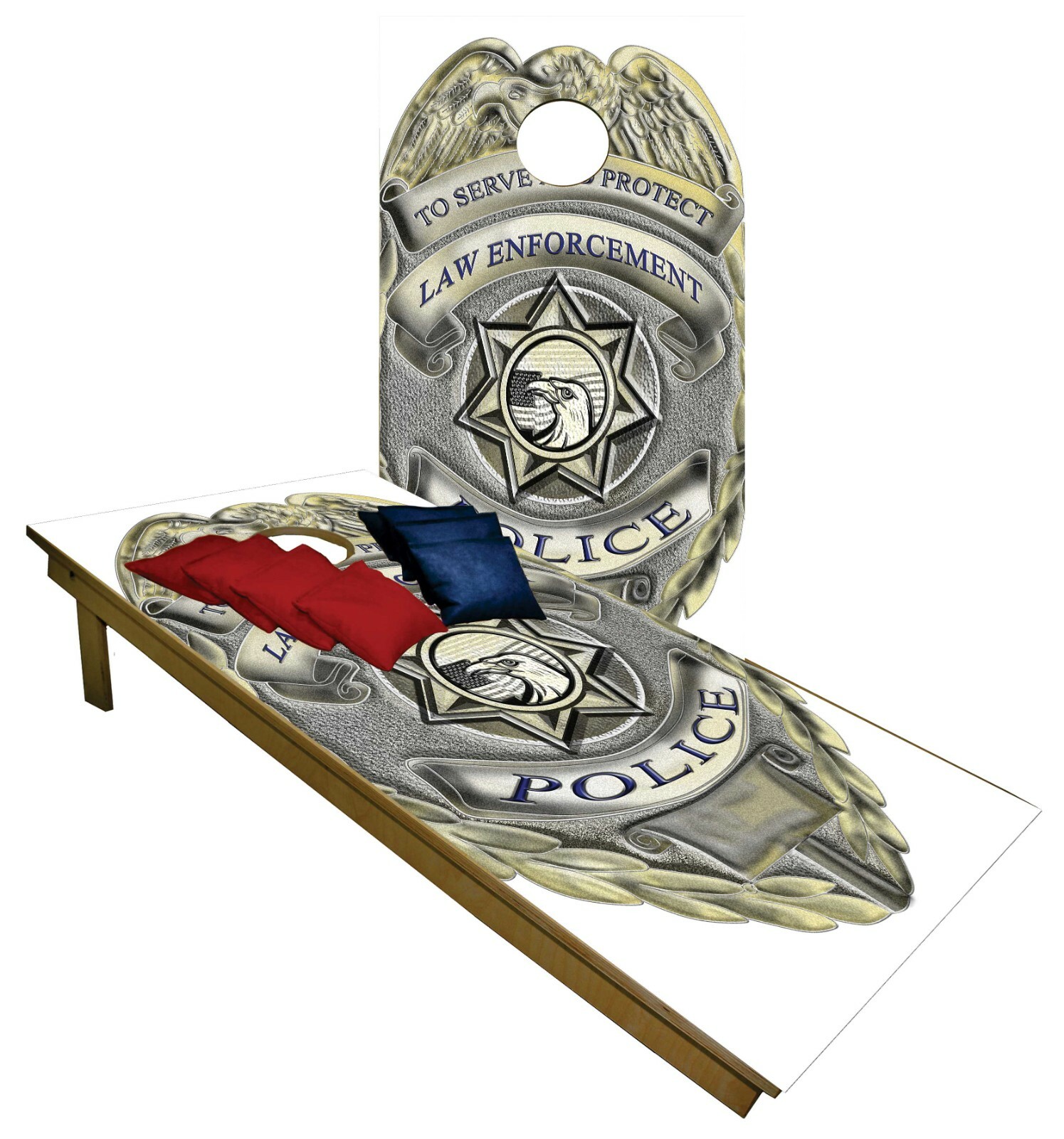 POLICE Custom Cornhole Boards BEANBAG TOSS GAME w Bags Police Honor Badge