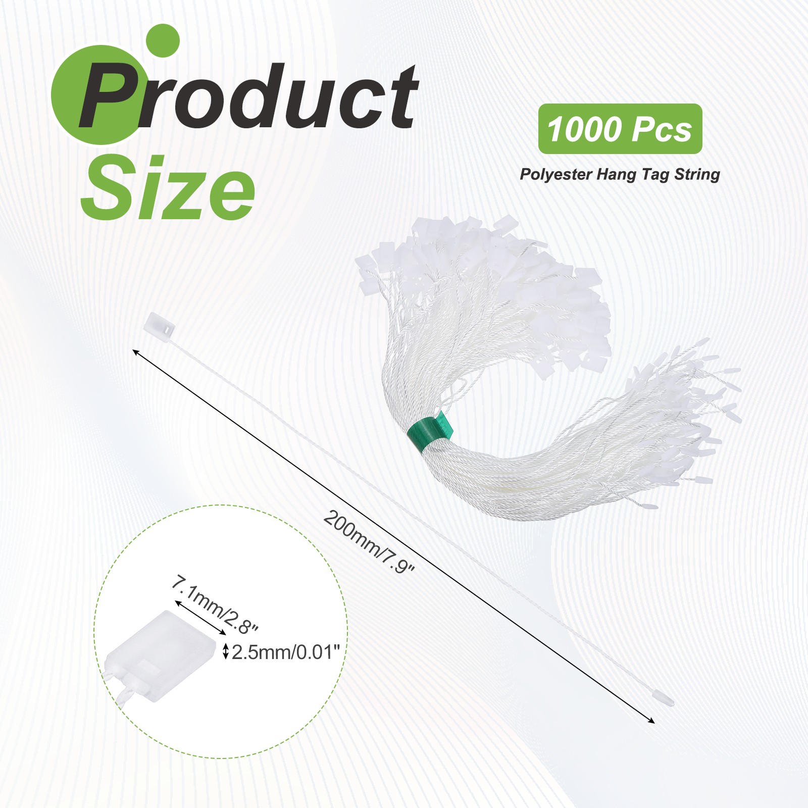 1000pcs Polyester Hang Tag String (7.9") - Plastic Snap Lock Pin Loop White