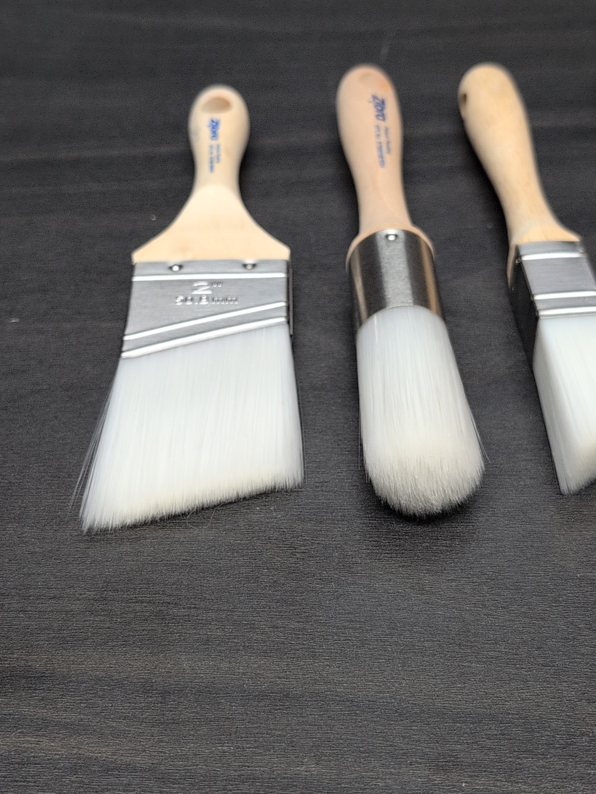 Zibra 4 Pack DIY Assorted Paint Brushes 2" Detail Round Square & Triangle