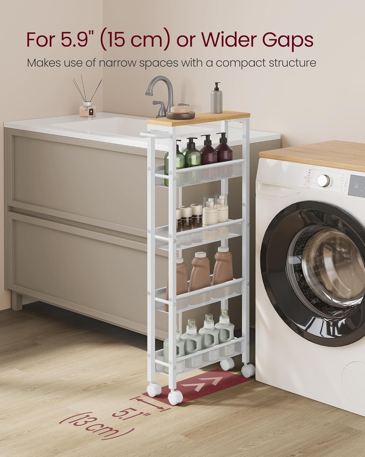 Space-Saving 5-Tier Slim Rolling Cart - Perfect for Home Office & Kitchen