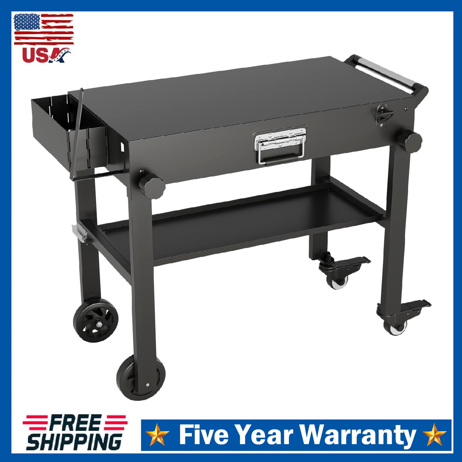 Portable Outdoor Grill Cart ,Folding Outdoor Prep Table Cart Kitchen with Wheels
