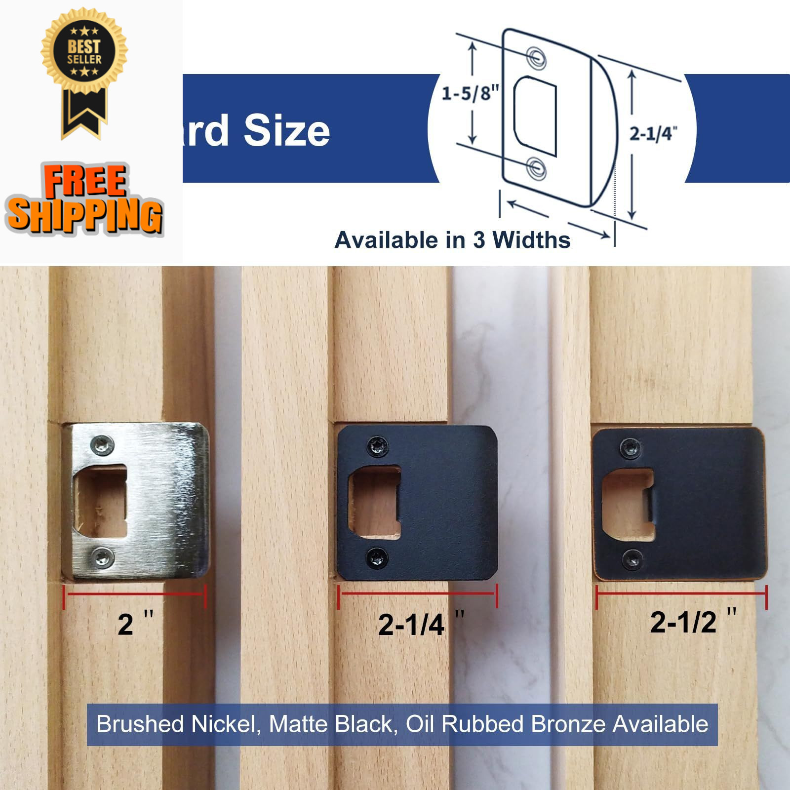 MOSECYOU Extended Lip Strike Plate 2-1/2" Width (1 Pack), Matte Black