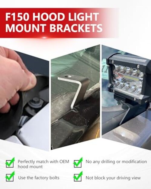 F150 Ditch Light Brackets Hood LED Light Mount Bracket A-Pillar Pod Lights