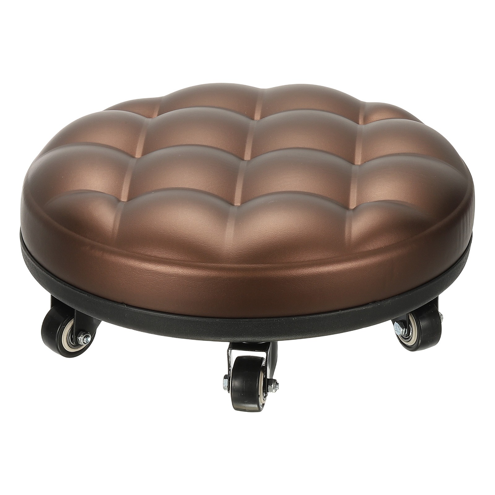 Low Roller Seat Wheel Stool Chair PU Leather(Golden Tone), 5.1" Height
