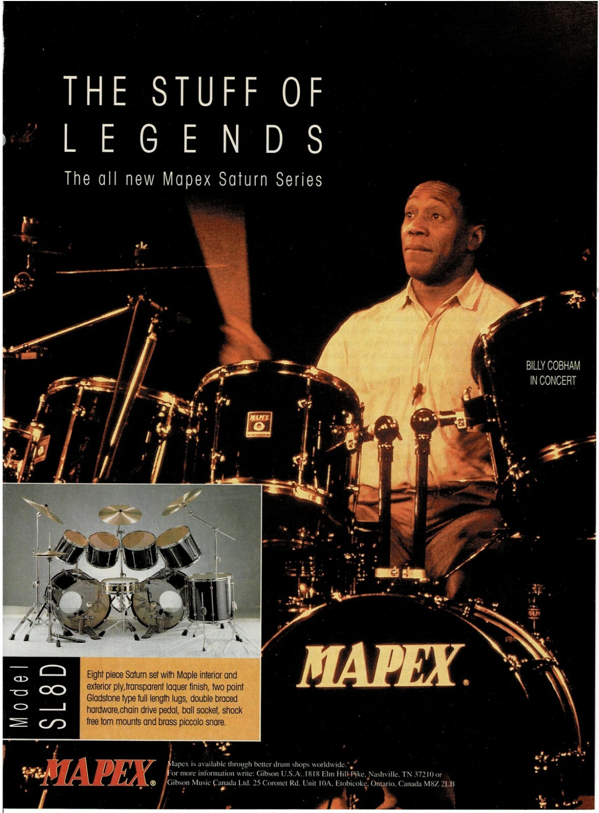 MAPEX DRUMS - BILLY COBHAM - 1992 Print Advertisement