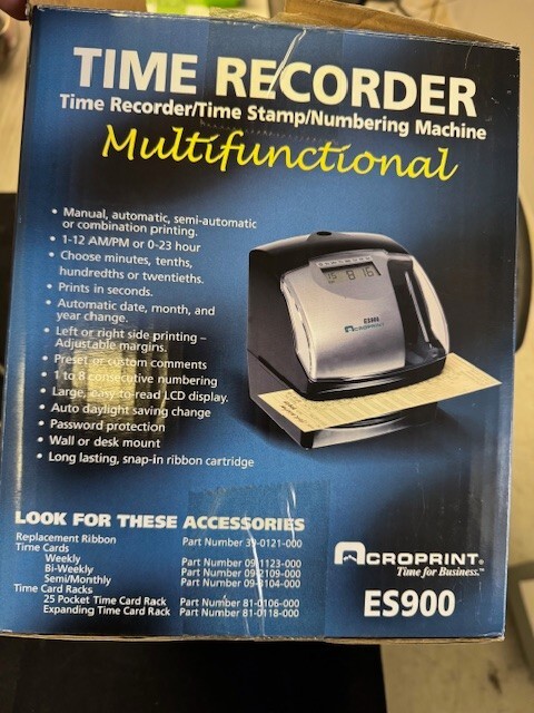 Acroprint time recorder with bell ES900