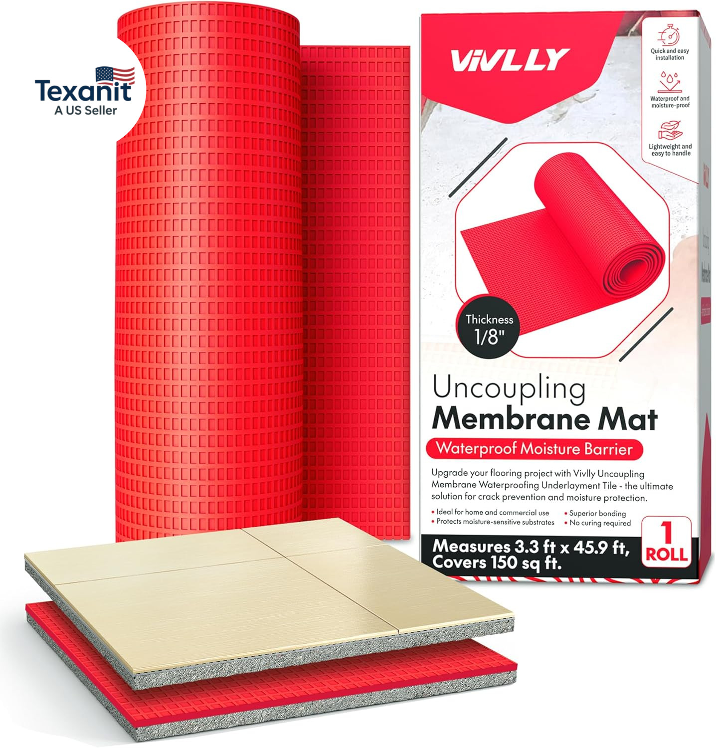 1/8” Uncoupling Membrane for Tile, Stone, Concrete, Shower Walls, Bathroom Floor