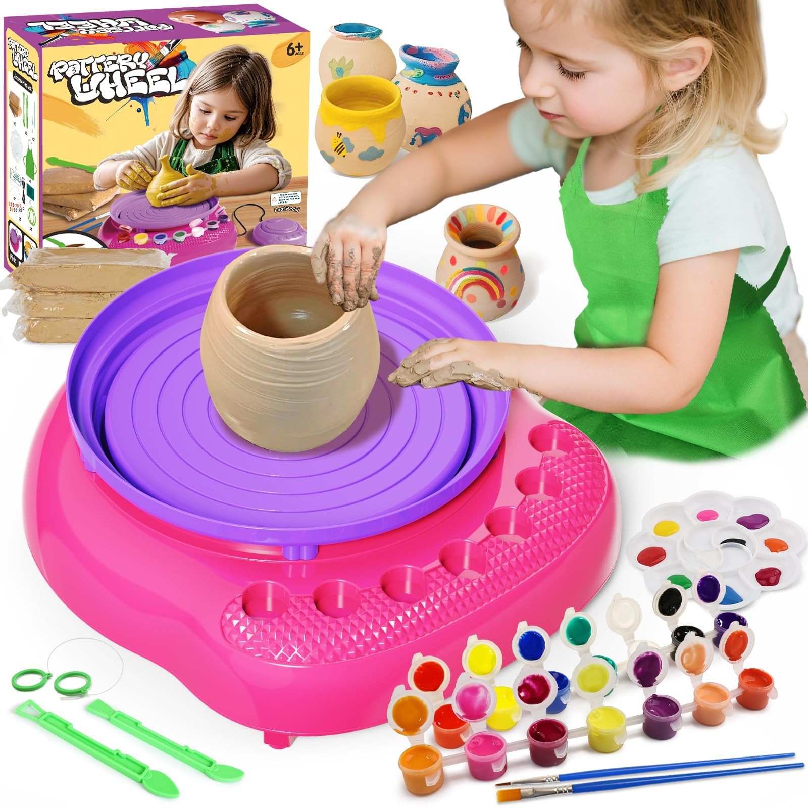 Vinkp Pottery Wheel for Kids - Complete Pottery Painting Kit Arts and Crafts ...