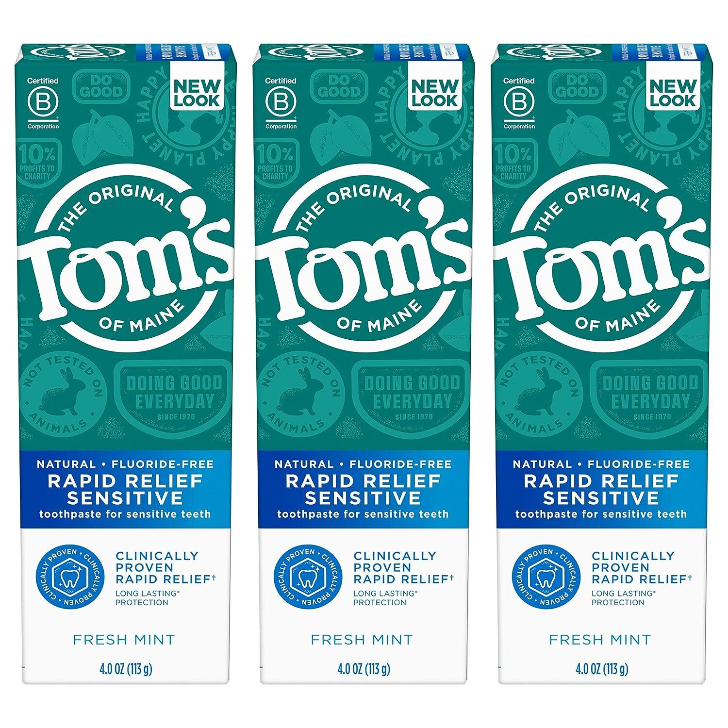 3PK Toms of Maine Fluoride Free Rapid Relief Sensitive Toothpaste Fresh Mint 4