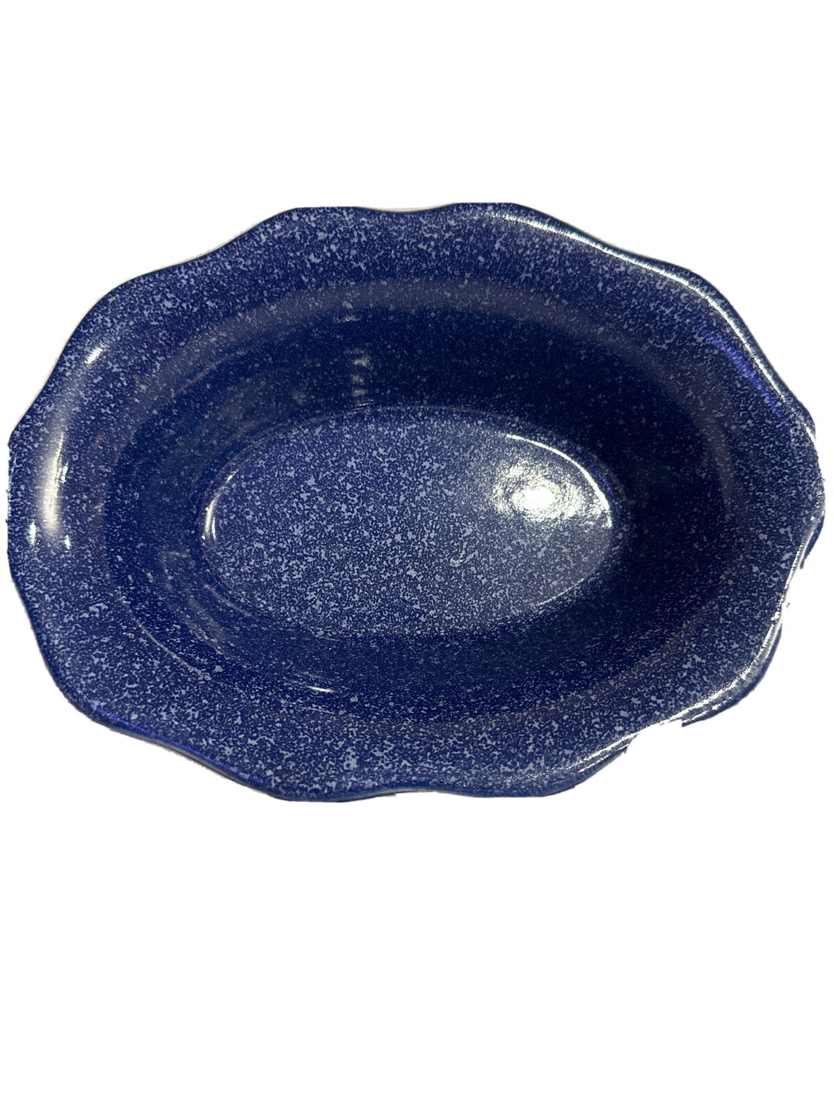 Blue Speckled Stoneware Oval Dish