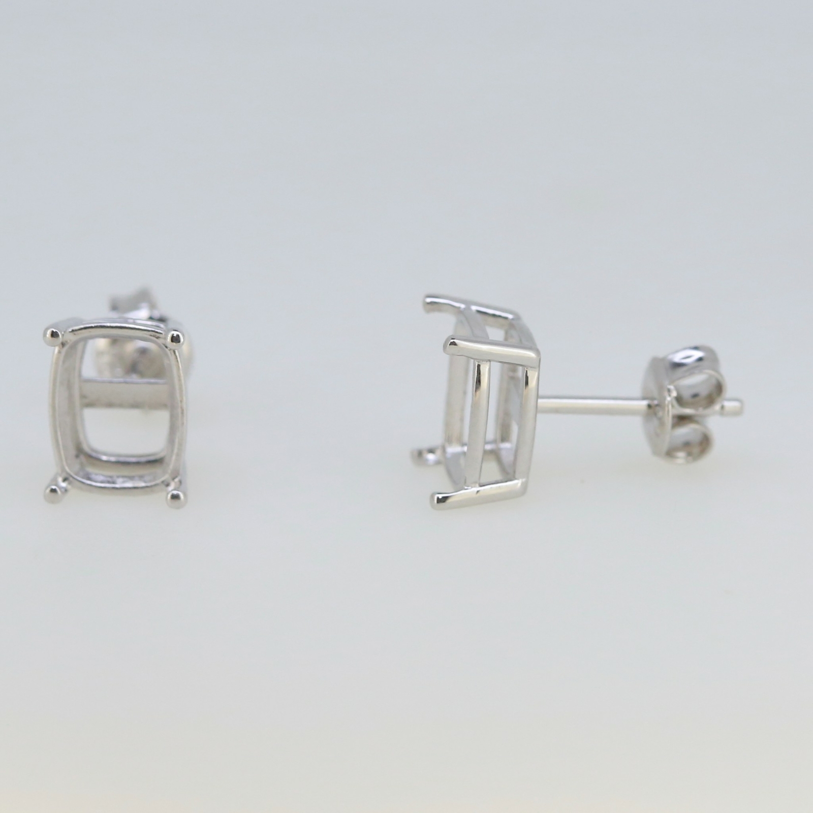 Sterling Silver Semi Mount Earrings Setting Cushion CU 9x7mm Stud