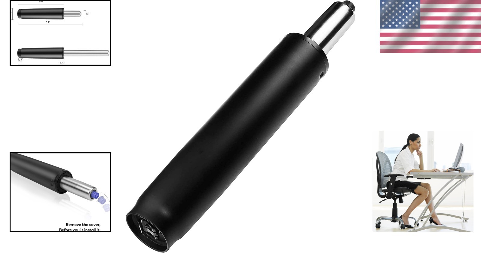 Universal Gas Lift Cylinder for Office Chairs - Smooth & Noiseless 360° Motion