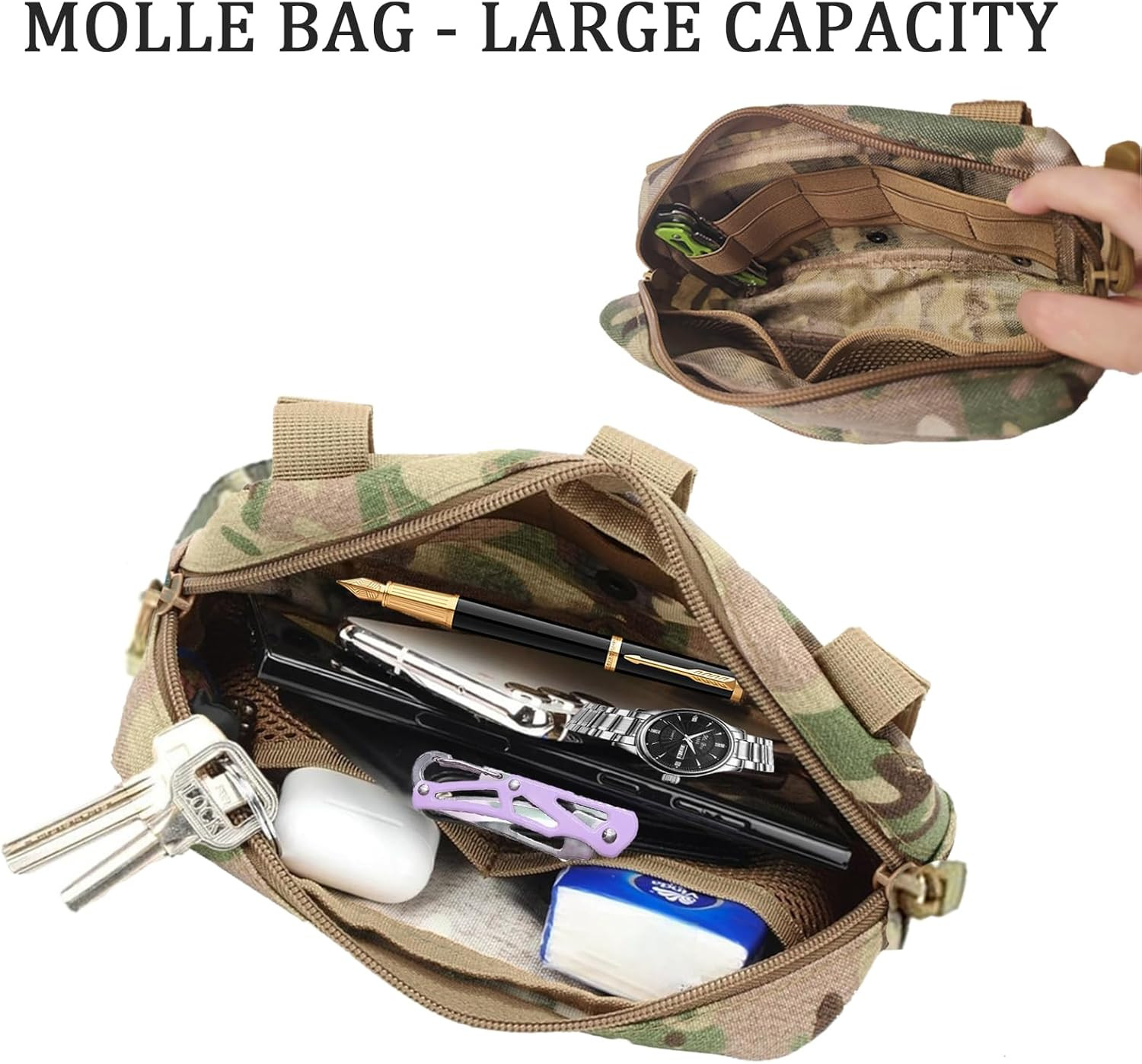 Tactical Molle Admin Pouch, Multi-Purpose Laser-Cut EDC Military Tool Pouch Bag