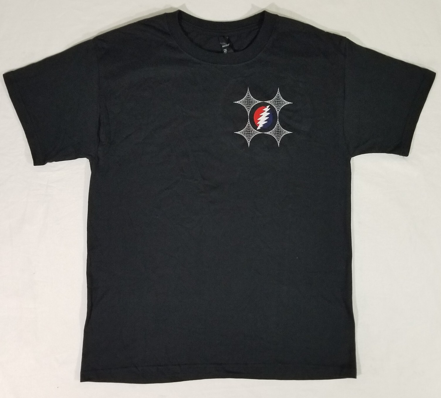 Grateful Dead Steal Your Face Bolt Embroidered Logo Black T-Shirt Adult Size M
