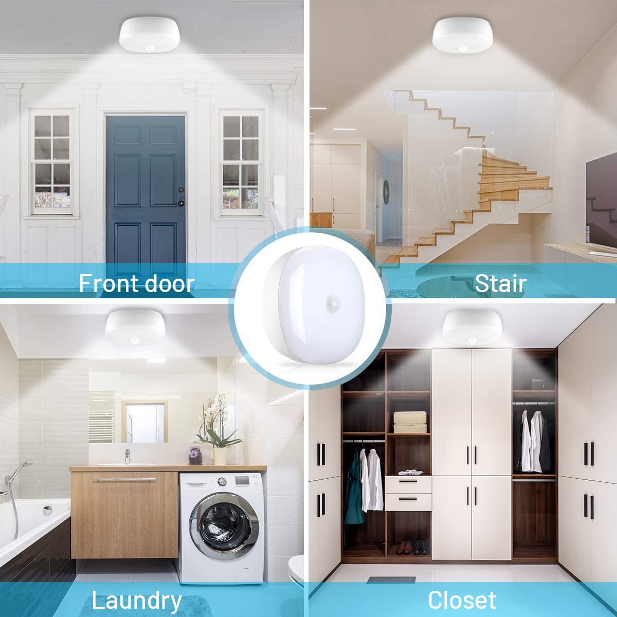 Battery Powered LED Ceiling Light with Motion Sensor 300 Lumens Cool White