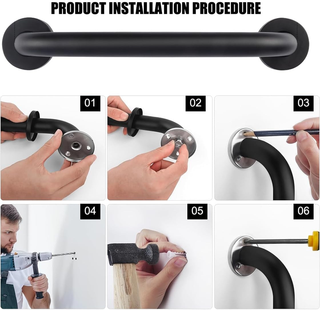 12'' Grab Handle Railing Wall for Elderly Handrail 12inch, Black