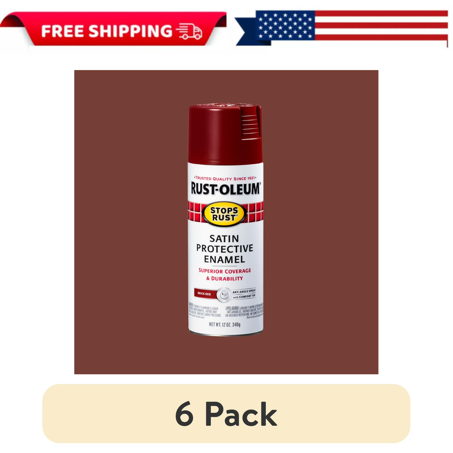 Rust-Oleum Stops Rust Brick Red Satin Enamel Spray Paint 12oz 6 Pack