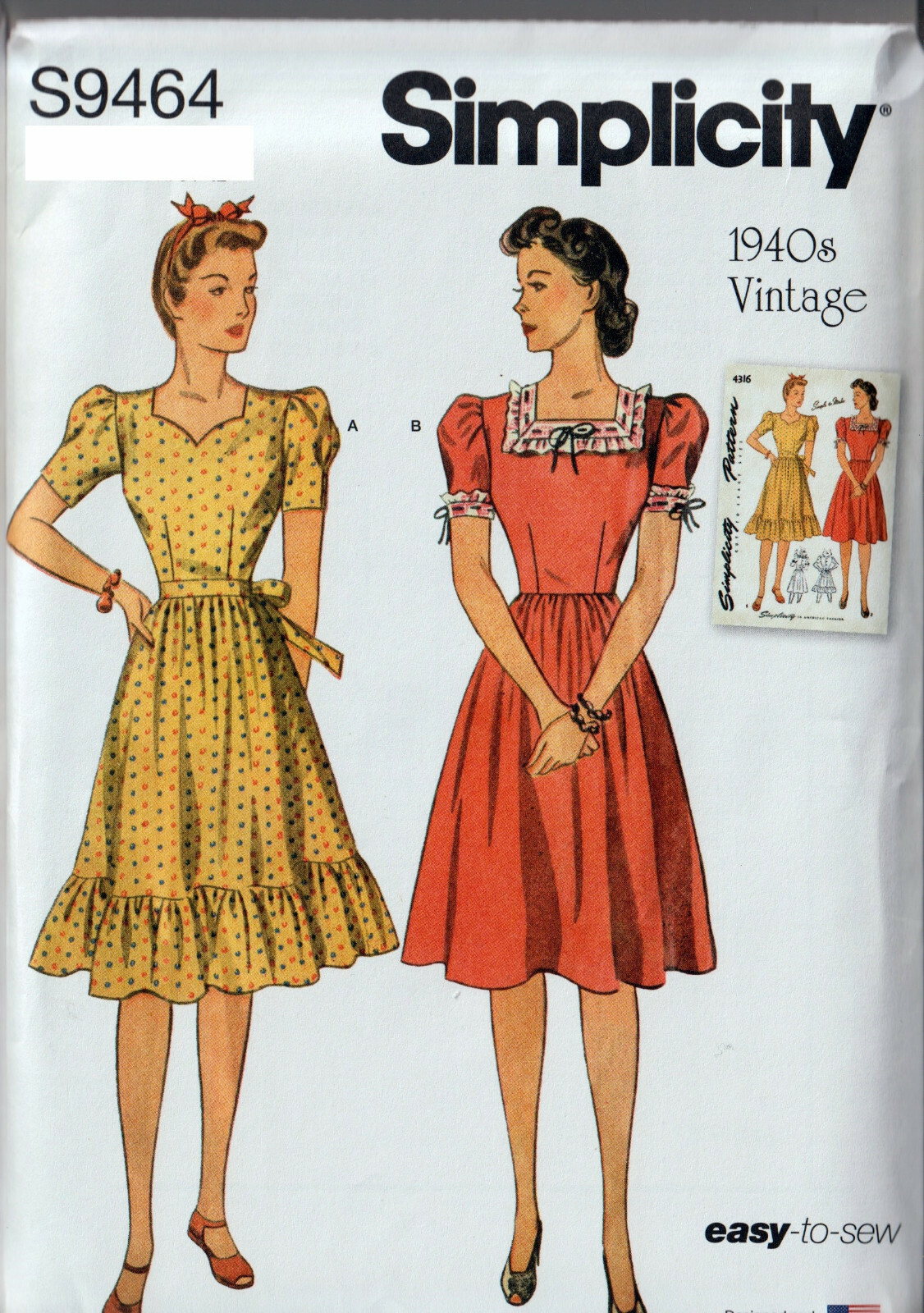Simplicity 9464 Vintage Retro 1940s Dress  Sewing Pattern Misses Size  New