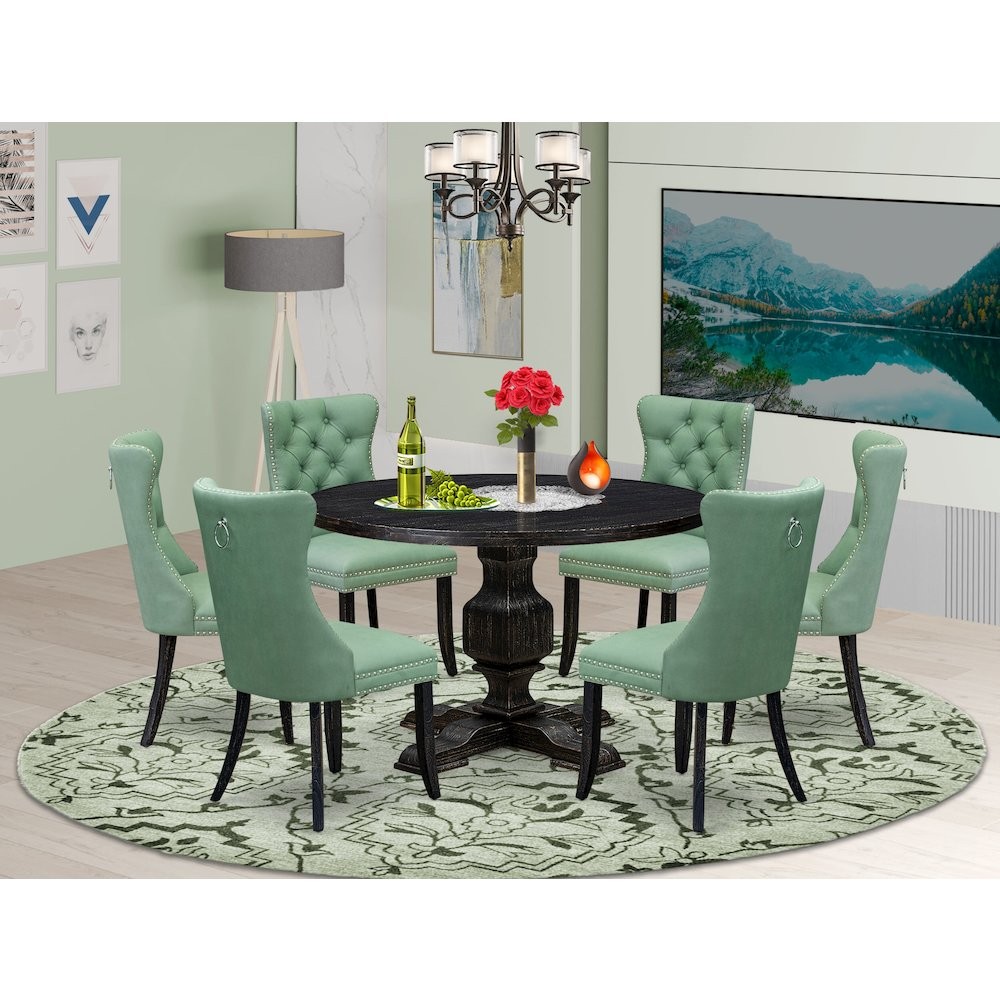 7 Piece Dinette Set Includes 48" Round Table In Willow Green Color