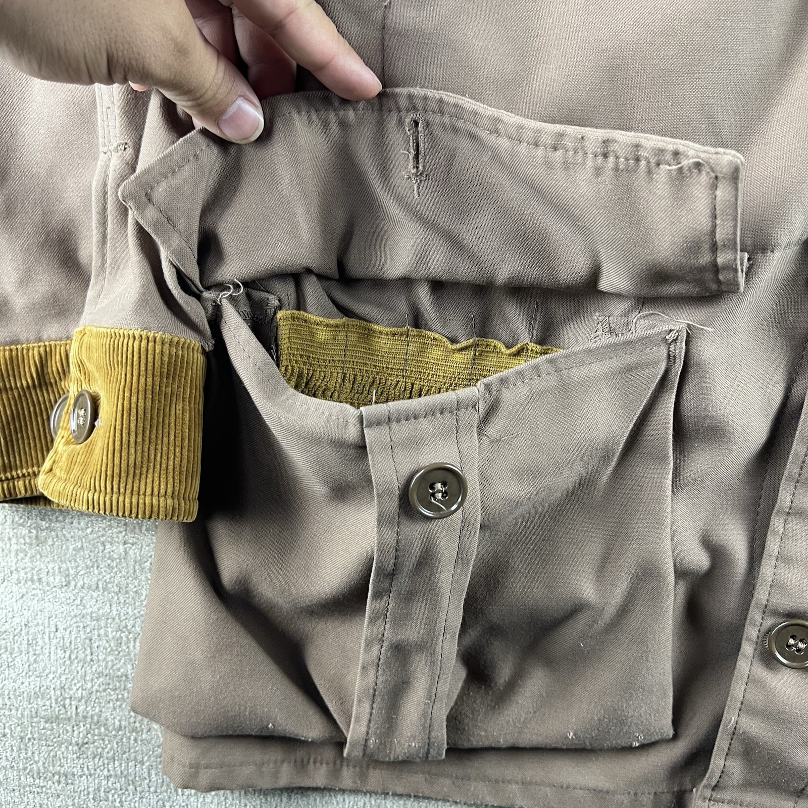 Vintage 10X Hunting Shooting Jacket Men Size L Brown Canvas Leather Pads USA 60s