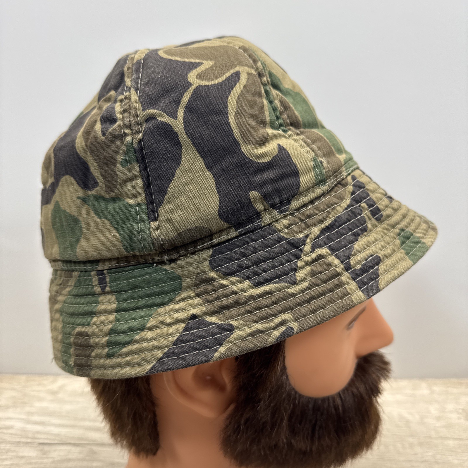 VTG Woodland Camo Jones Hunting Cap Bucket Hat M Korea Foam Insulated Ear Flaps