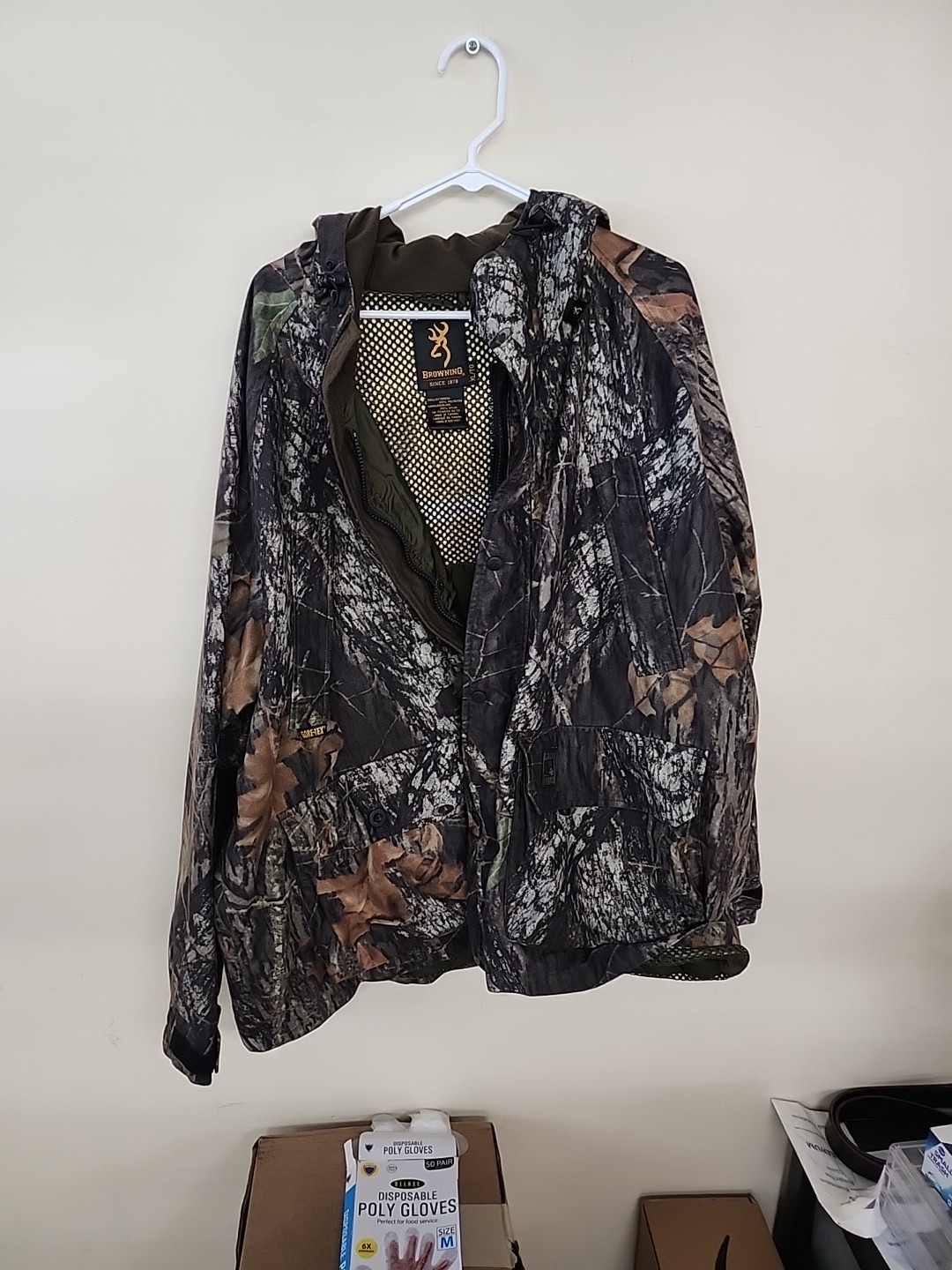 Browning Goretex Zip Jacket Mens XL Hooded Waterproof Camo Hunting Fishing