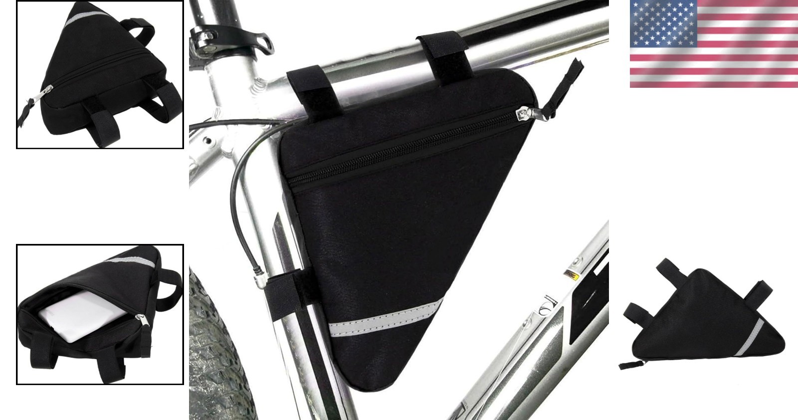 Compact Bicycle Frame Bag - Reflective, Lightweight & Easy to Install, Black