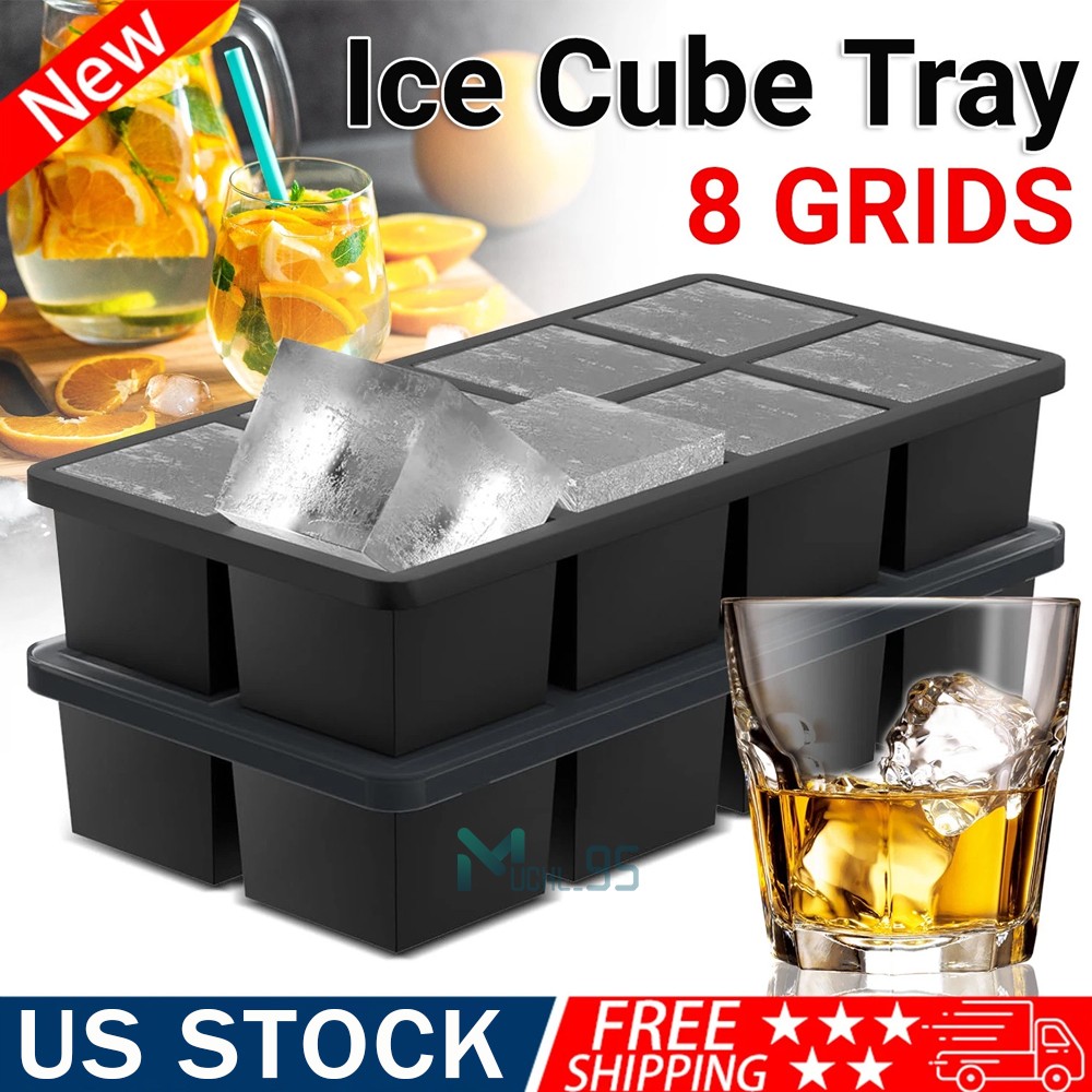 2Inch Large Silicone Ice Cube Tray Maker Giant Square Ice Cube Molds for Whiskey