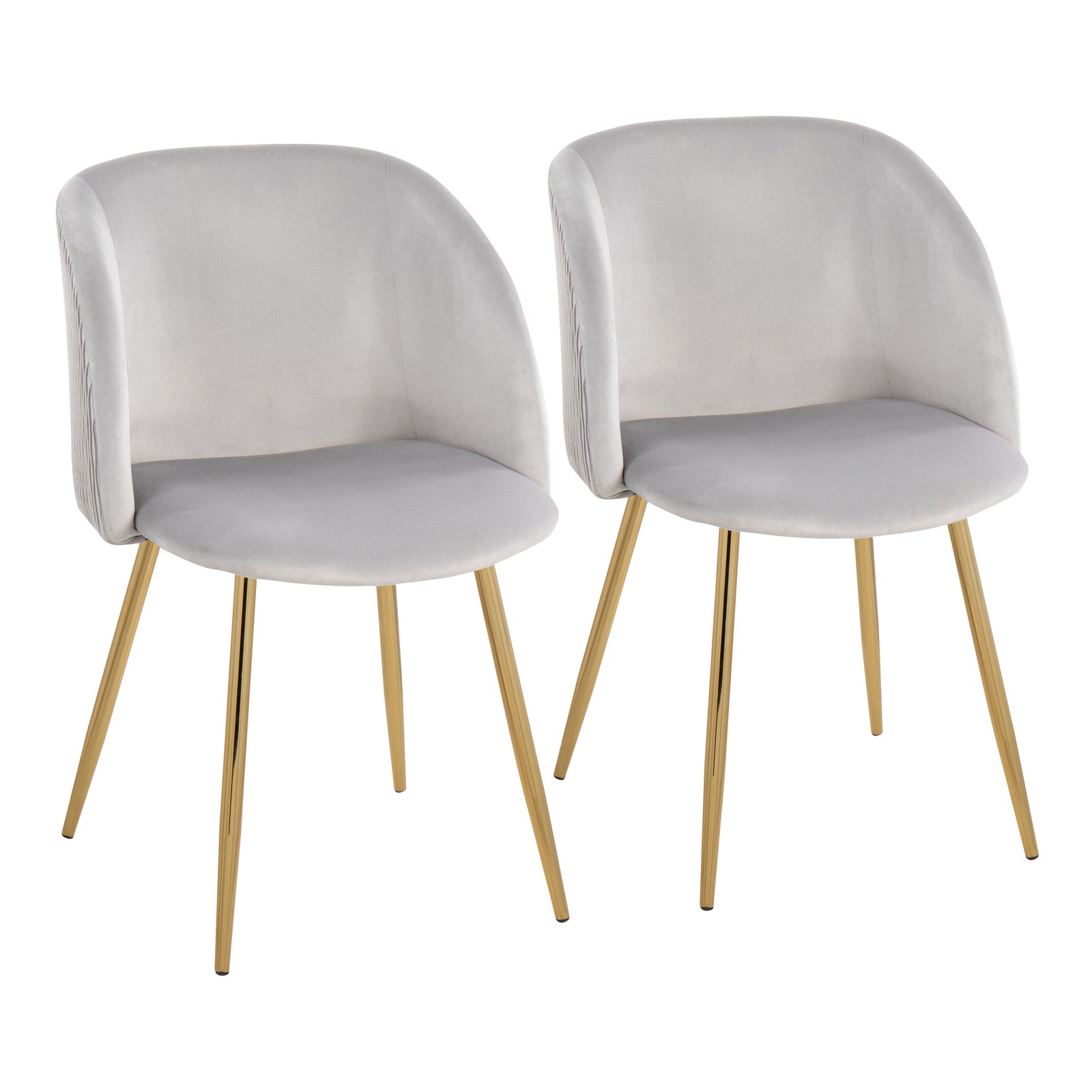 Fran Pleated Waves Contemporary Chair in Gold Metal and Pleated Silver Velvet