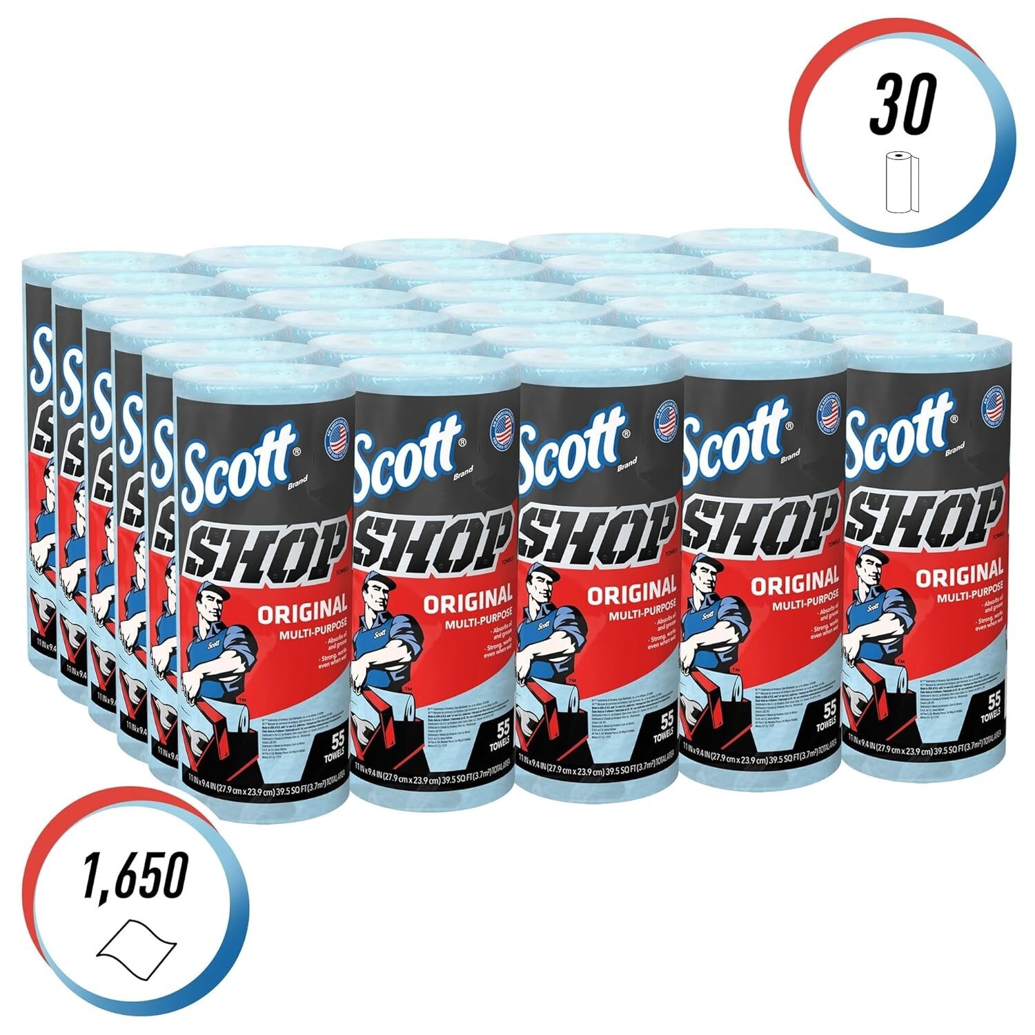 Scott Shop Towels Original (75130), Blue Shop Towels, 1 Roll/Pack, 30 Packs/Case