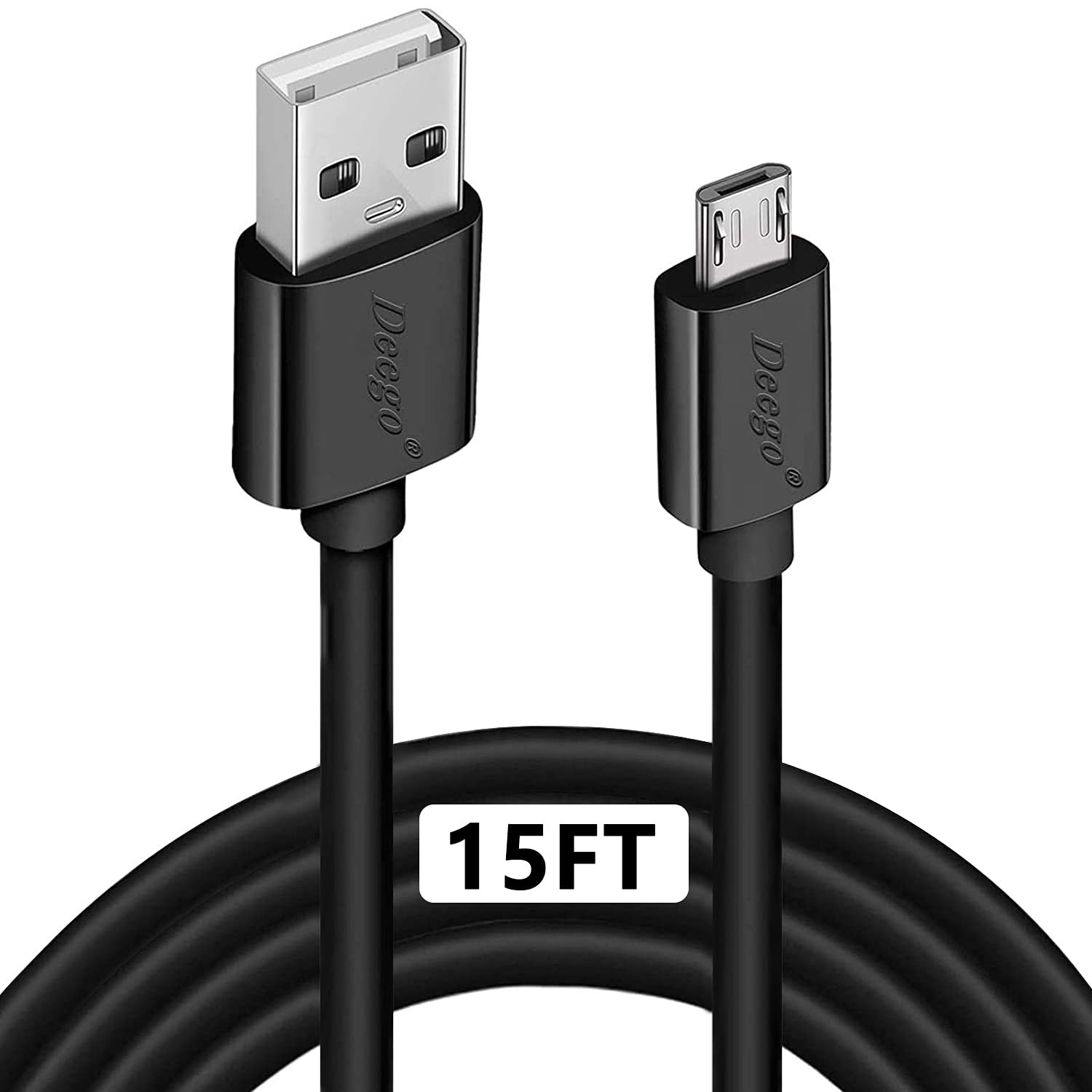 DEEGO Micro USB Cable, 15Ft Extra Long Controller Charger 15 feet, Black