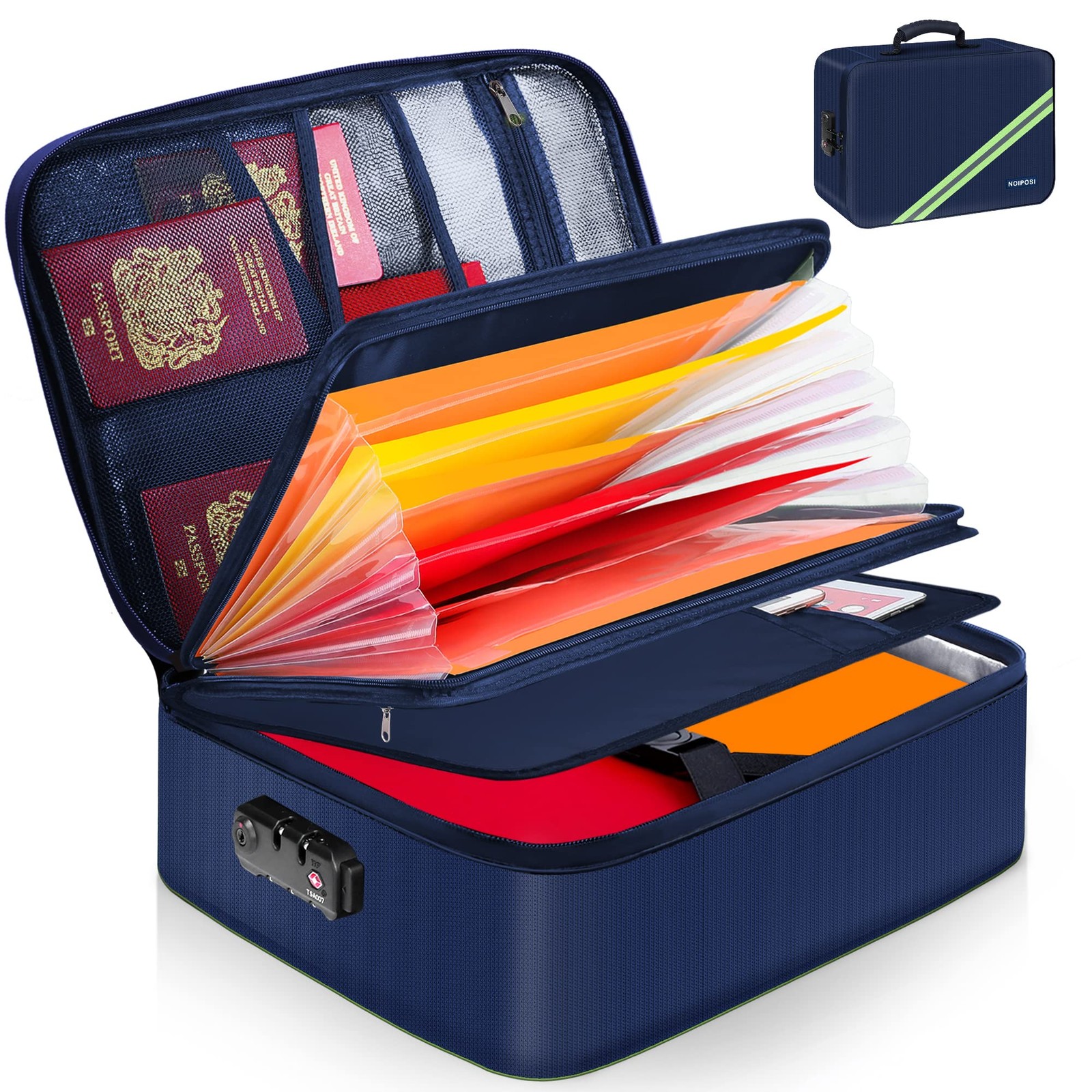 Important Document Organizer Waterproof Fireproof Box 7 Pockets Blue