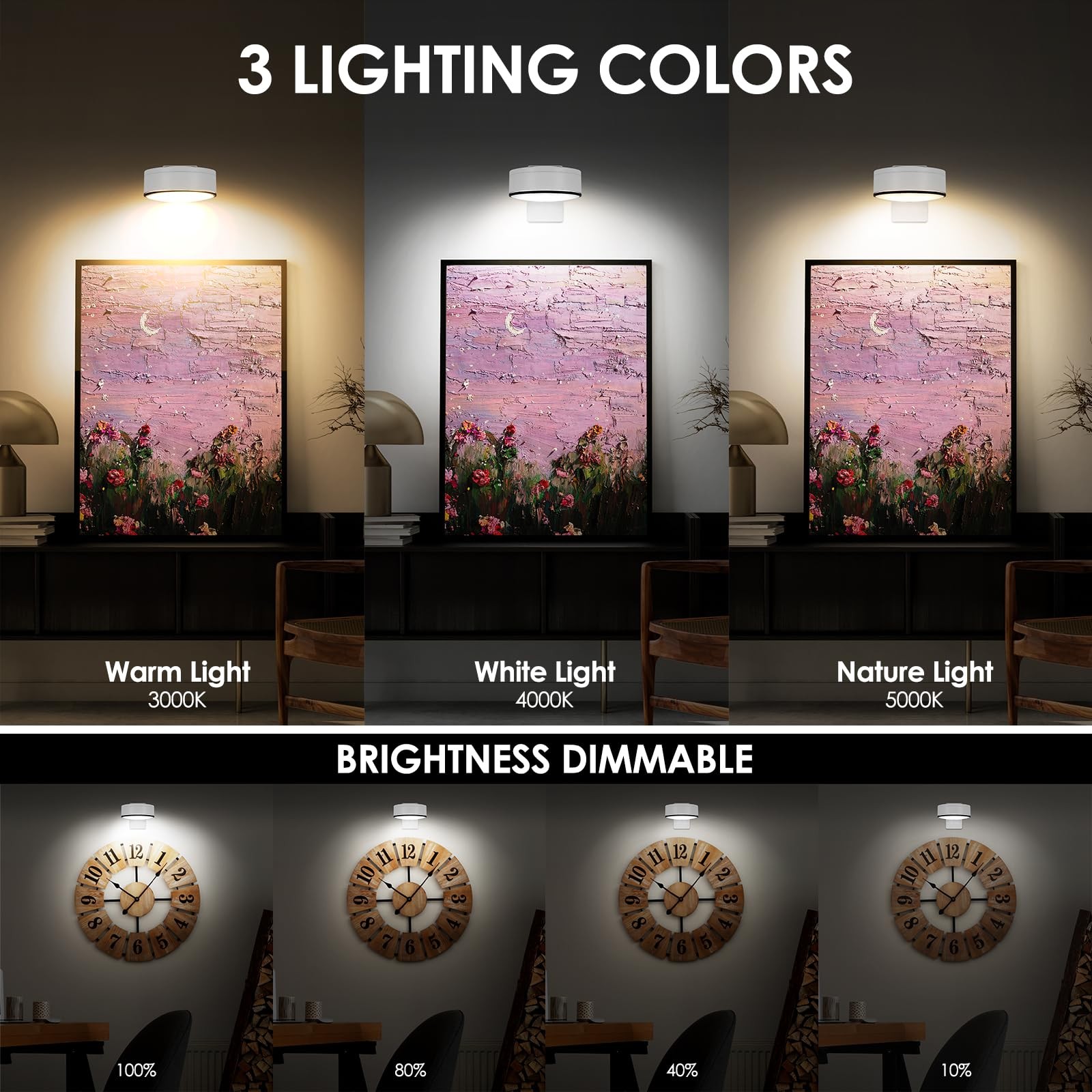 3Pcs Battery Picture Lights, Remote Painting Light for Art Disaplay,Magnetic ...
