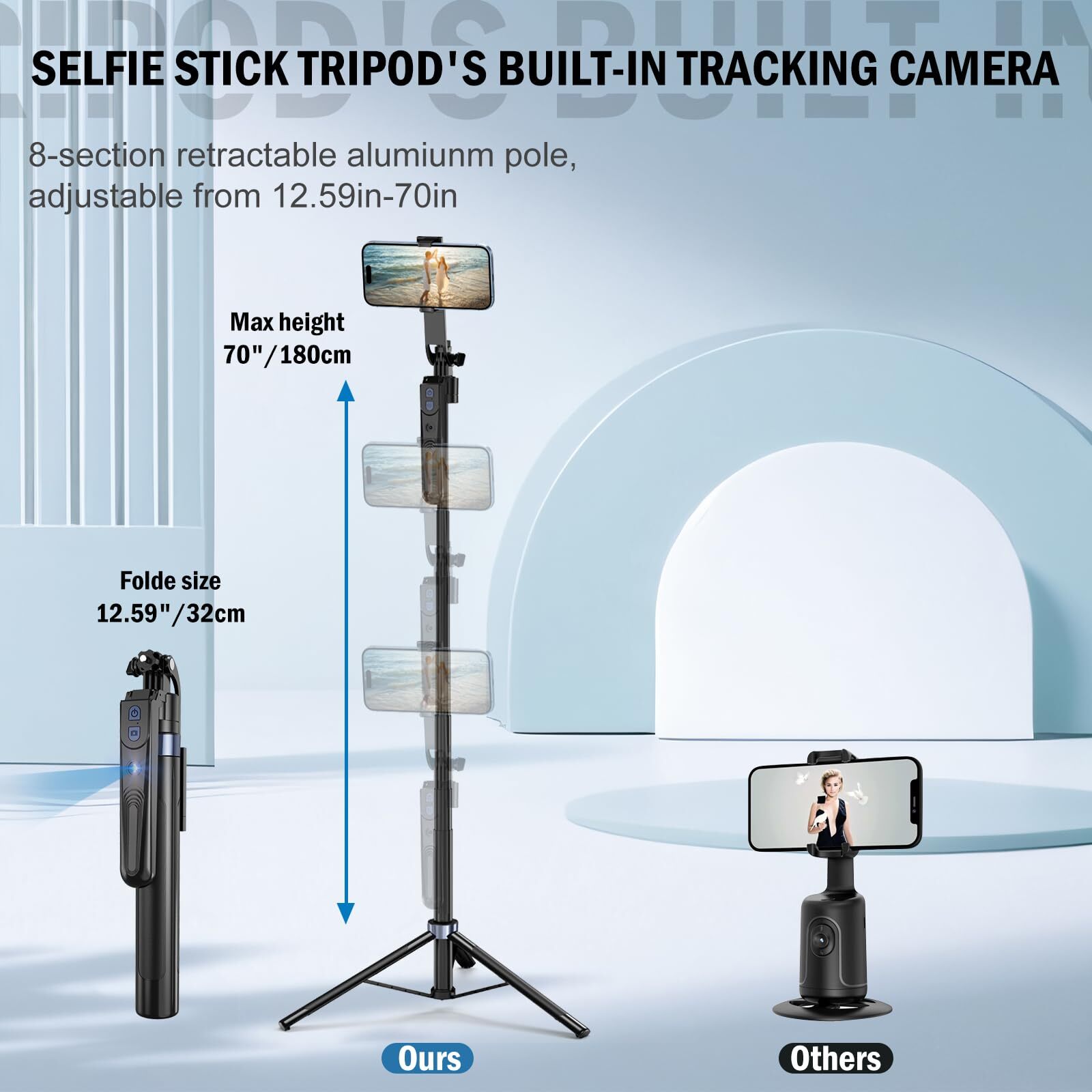 360 Face Tracking Tripod with Smart AI Gesture Control for Phone Camera