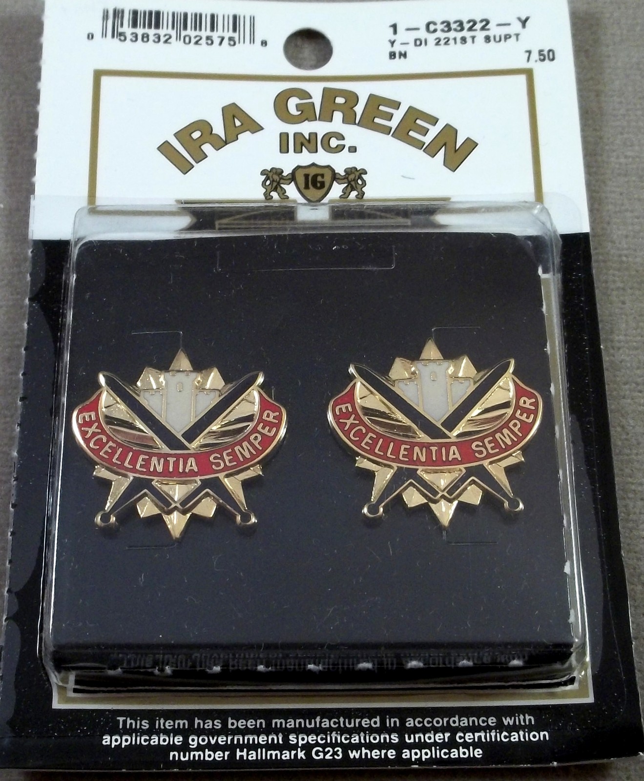 US Army 221st Support Battalion Unit Crest Insignia - New Pair