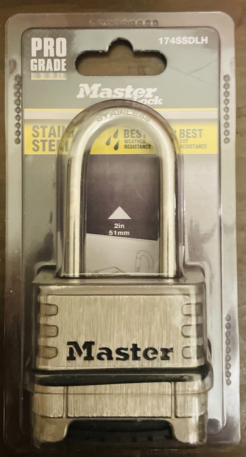 MASTER LOCK Pro Grade Stainless Steel Combination 2” Shackle Lock # 174SSDLH NEW